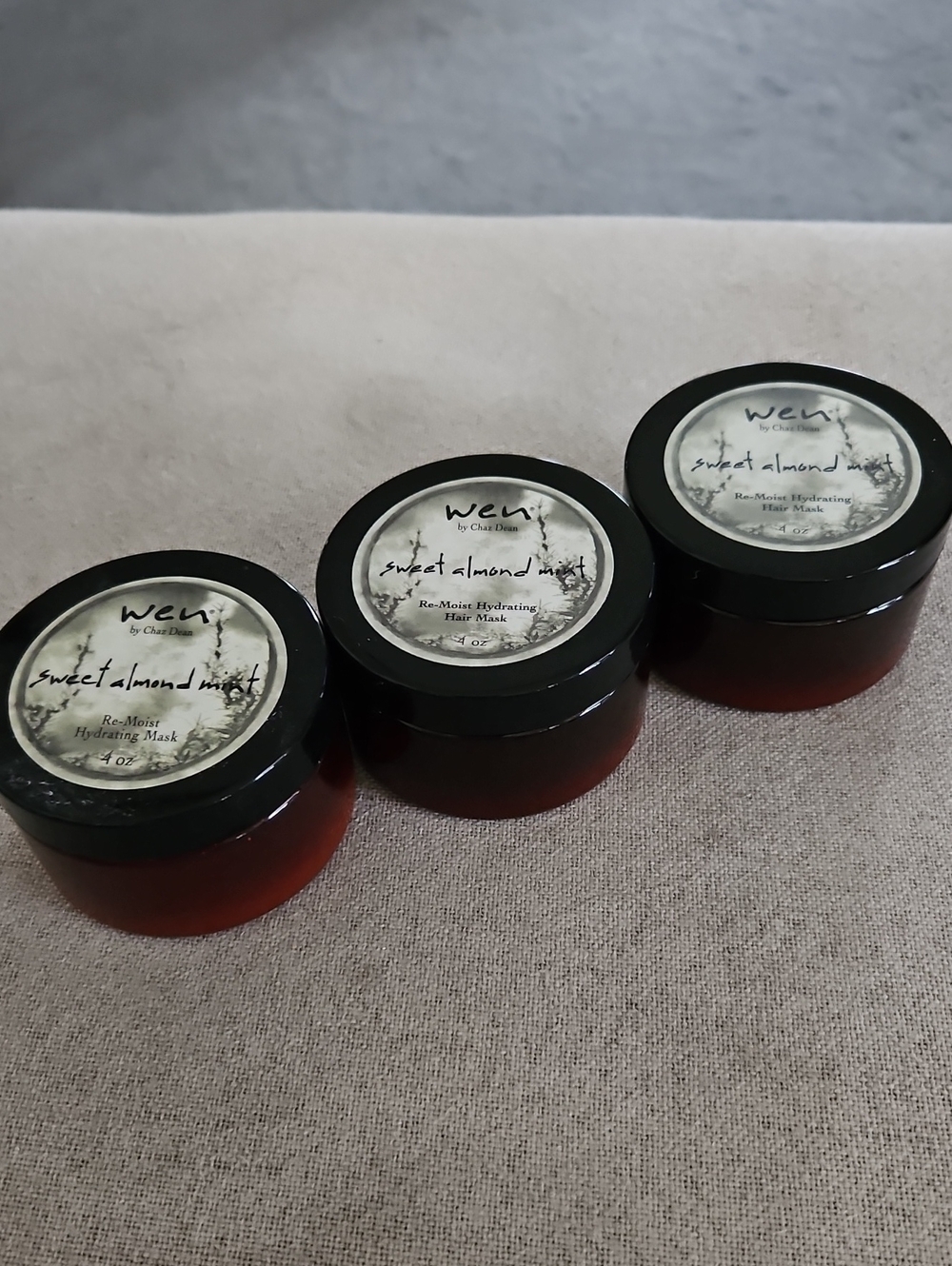 3 Jars WEN Sweet Almond Mint Hair Mask Jars - Black & Brown